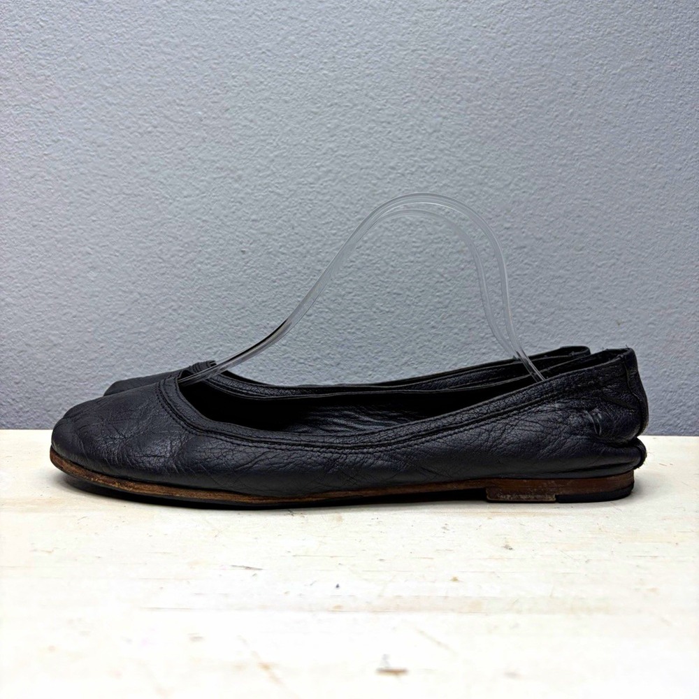 Frye Black Leather Carson Ballet Flats Size 10